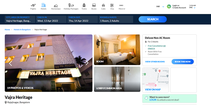 online hotel booking bangalore
